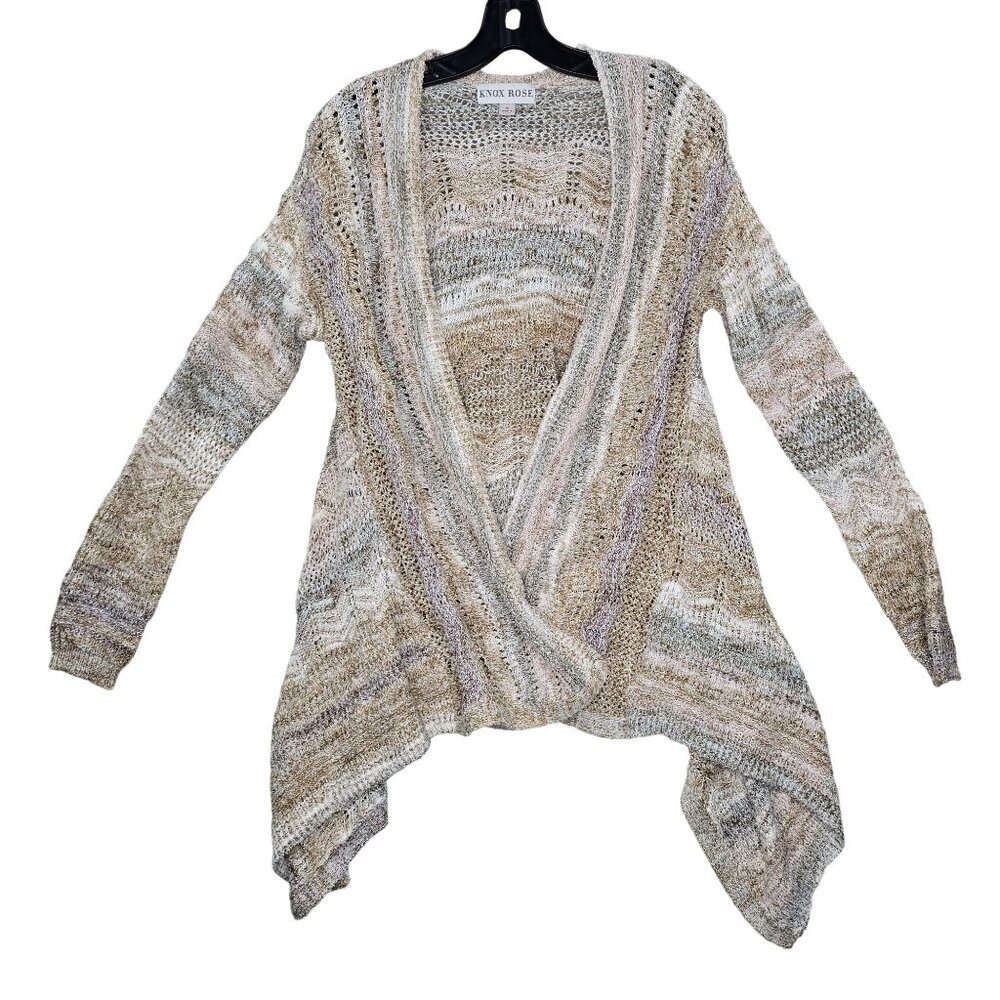 Knox Rose Womens Knit Waterfall Cardigan Multi Small Lightweight Acrylic Blend